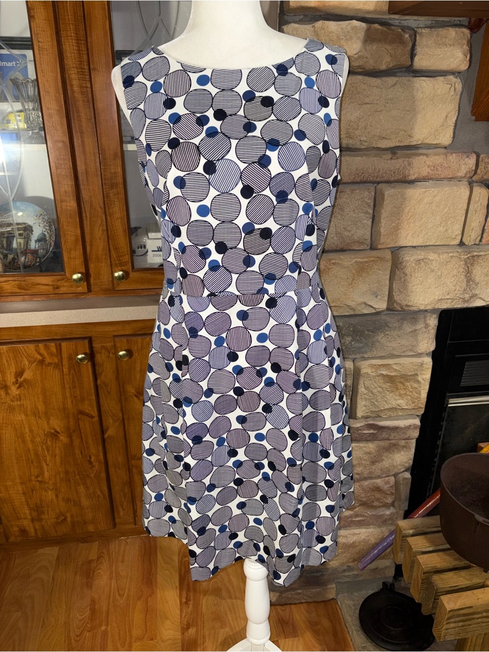 Anne Klein size 10 multicolored blue polka dot sleeveless fit & flare dress EUC